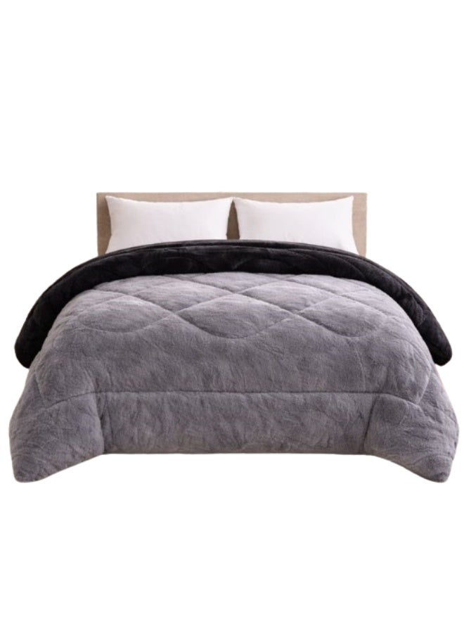 سنوز لحاف بطانية دبل فيس سادة 220*230 سم (بلاك*جراي) - Image 1